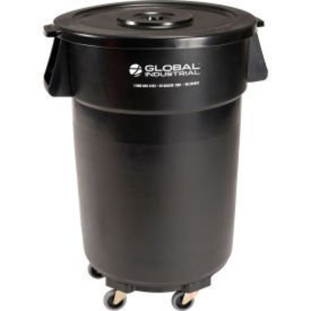 GLOBAL EQUIPMENT Plastic Trash Can with Lid   Dolly - 44 Gallon Black 240462BKB